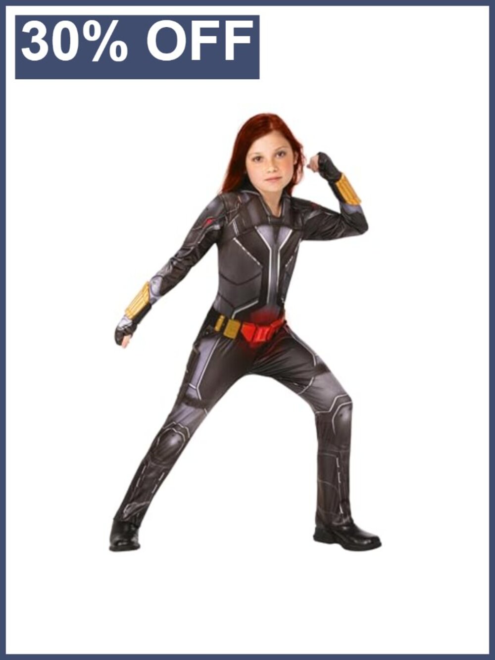 Girls Black Widow Deluxe Costume Jumpsuit Light-Up Belt Marvel